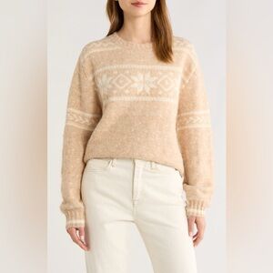 All In Favor Fair Isle‎ Crewneck Sweater Size XS Beige Ivory Cream